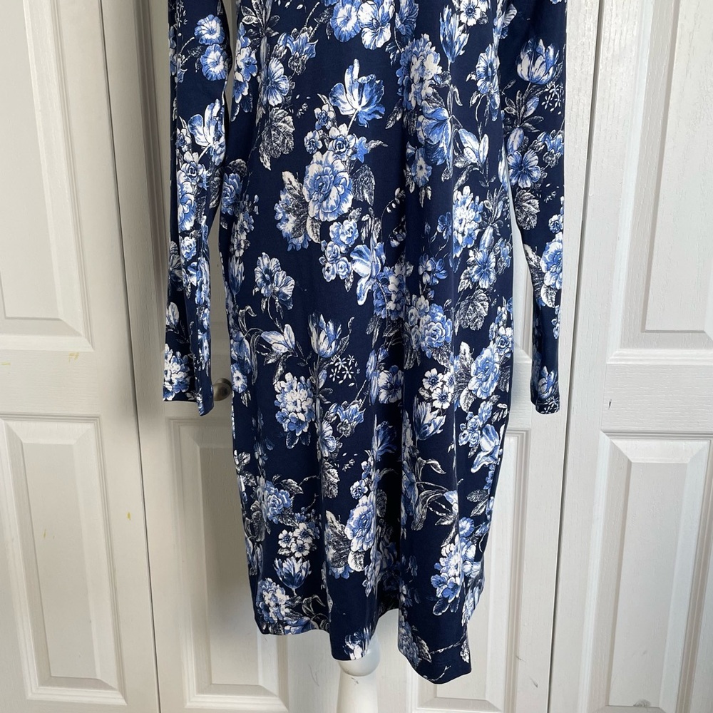 Lands’ End Cotton Interlock Long Sleeve Above Knee Nightgown Blue Floral, Small - Picture 5 of 15